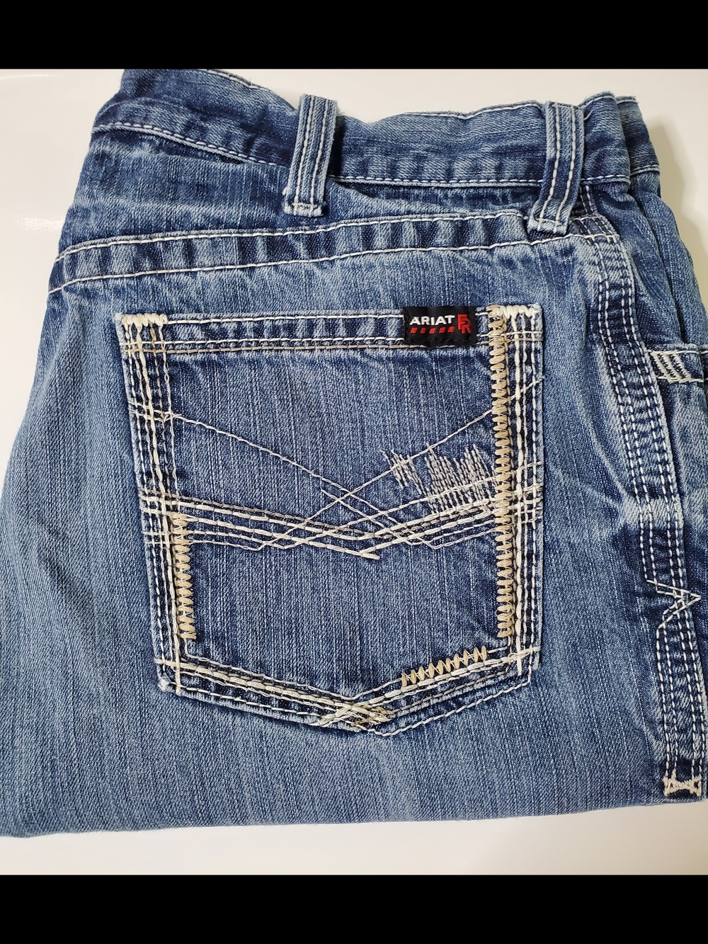 Mens Ariat FR Light Blue Denim Jeans with Contrast Stitching